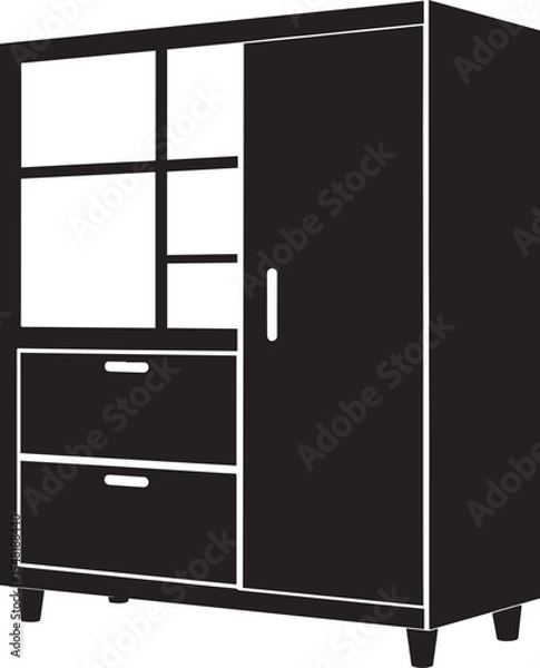 Obraz Cupboard Silhouette Vector Illustration – Minimal Black Home Storage Icon