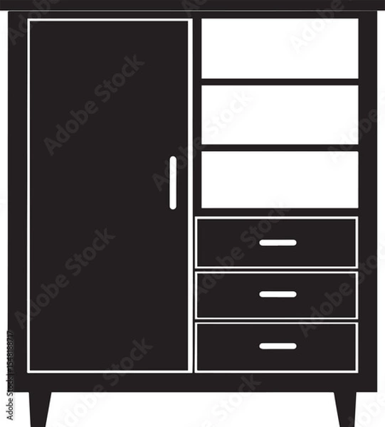 Obraz Cupboard Silhouette Vector Illustration – Minimal Black Home Storage Icon