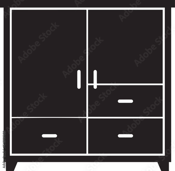 Obraz Cupboard Silhouette Vector Illustration – Minimal Black Home Storage Icon