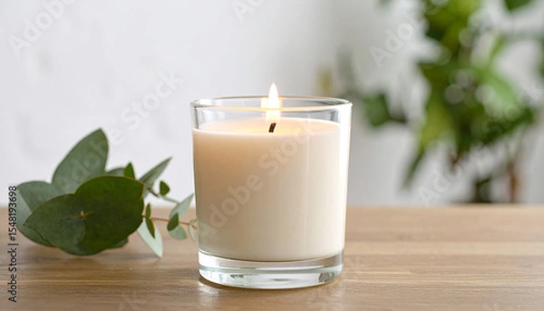 Obraz Scented Candle with Warm Ambient Light on Cozy Background