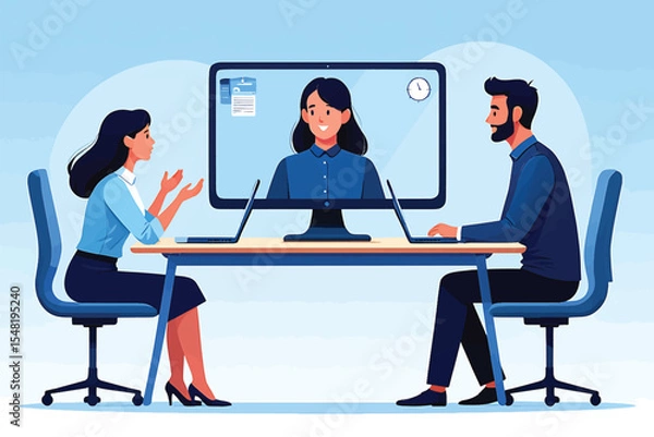 Fototapeta Remote Team Meeting Virtual Collaboration and Communication