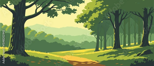 Fototapeta Beautiful Forest Landscape with Distant Mountain View