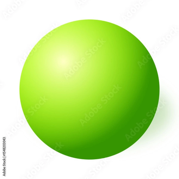 Fototapeta Smooth, glossy green sphere with a soft shadow, set against a white background.