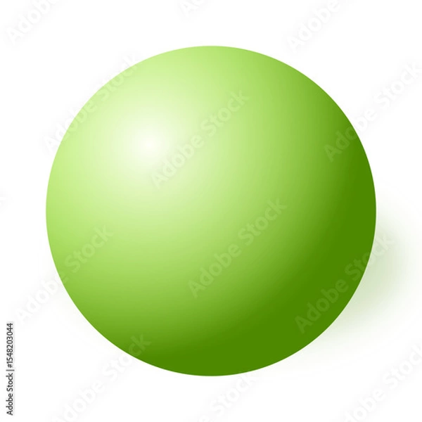Fototapeta A glossy green sphere with a soft shadow, set against a white background, giving a vibrant and three-dimensional appearance.