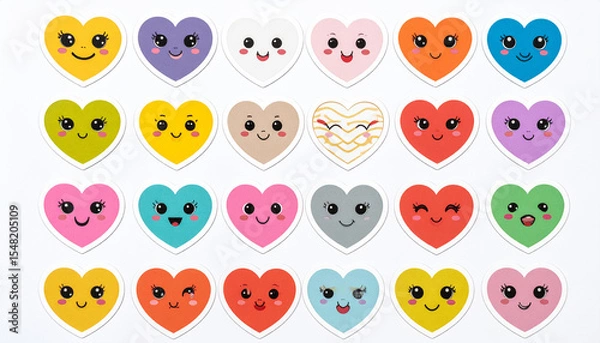 Obraz Colorful Sticker Sheet with Cute Icons in Flat Style on White Background