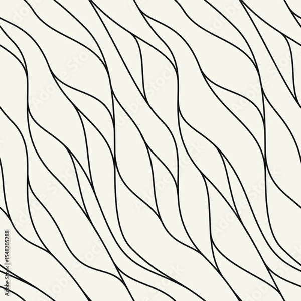 Fototapeta Vector seamless pattern. Stylised linear ocean waves. Hand drawn graphic sea waves. Tileable monochrome swatch.