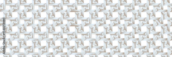 Fototapeta White rattan seamless bg. Textured grey basketry design. Lattice made of raffia. Textile mesh with diagonal weave. Ethnic decor produced by hand. Gradient mesh vector illustration