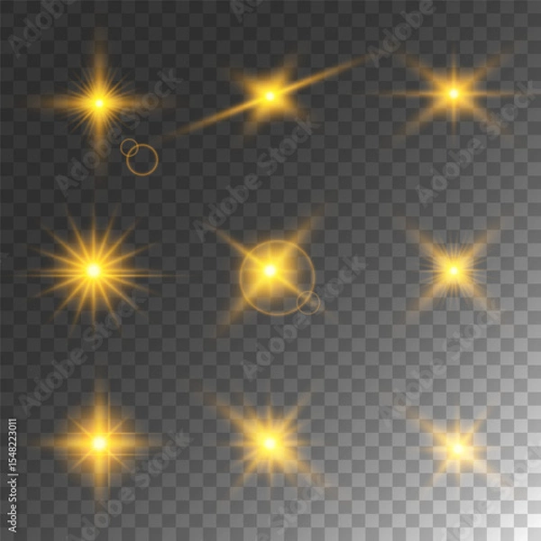 Obraz Lens Flare, light glow effect. sun or realistic shining star with backlight effect. bokeh glitter and sparkles or sparkles on transparent background.
