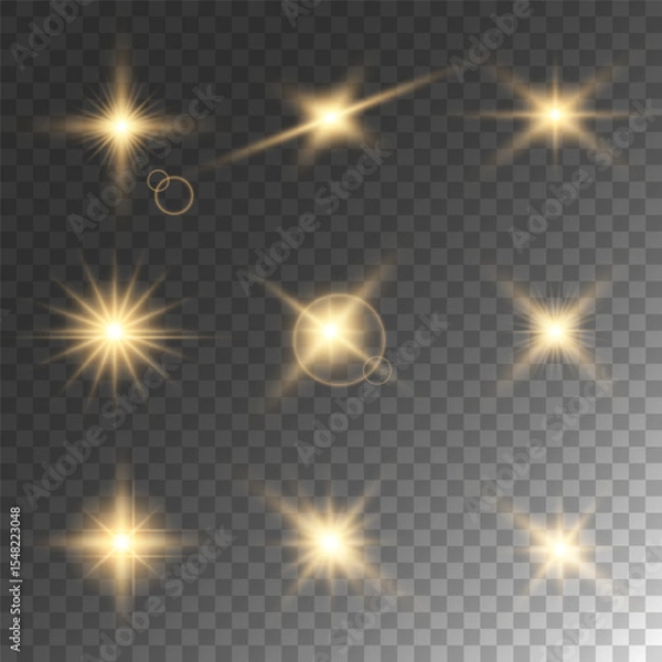 Obraz Lens Flare, light glow effect. sun or realistic shining star with backlight effect. bokeh glitter and sparkles or sparkles on transparent background.