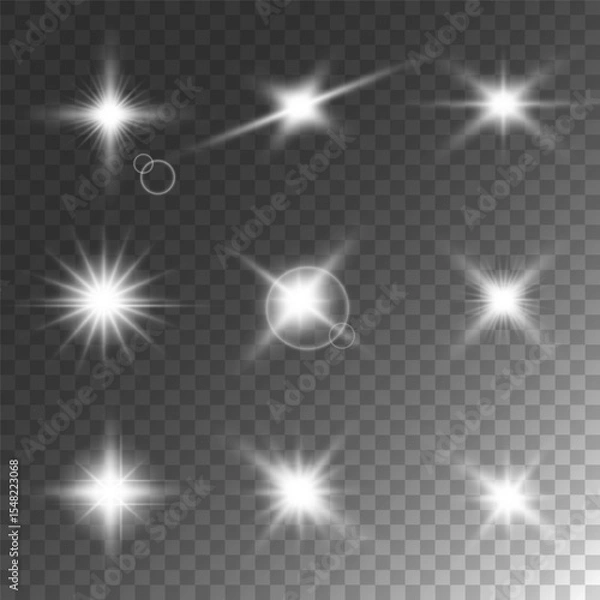 Obraz Lens Flare, light glow effect. sun or realistic shining star with backlight effect. bokeh glitter and sparkles or sparkles on transparent background.