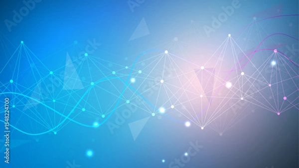 Obraz Geometric abstract background with connected line and dots. Structure molecule and communication. Big Data Visualization. Medical, technology, science background. Vector illustration.
