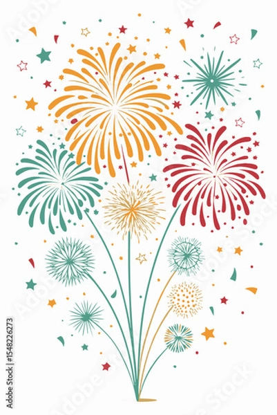 Fototapeta Colorful Celebration Vector Set – Fireworks and Confetti Illustration