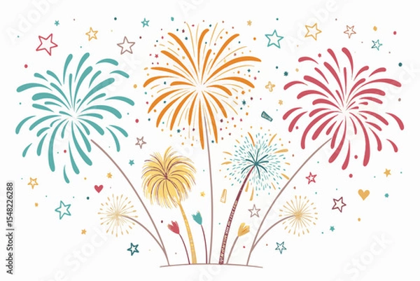 Fototapeta Flat Festive Elements – Colorful Fireworks and Confetti Vector Collection