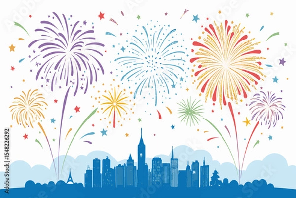 Fototapeta Colorful Fireworks and Confetti Vector Set – Festive Clean Design