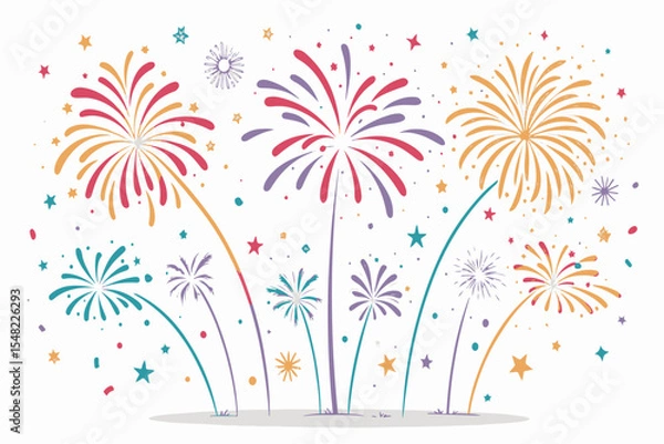 Fototapeta Festive Fireworks and Confetti Vector Pack – Colorful Celebration Design