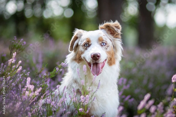 Obraz Australian Shepherd Surrounded by Wild Heather