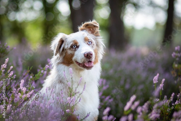 Obraz Australian Shepherd Surrounded by Wild Heather