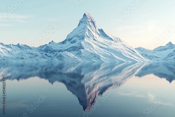 Obraz A snowy summit mirrors flawlessly in still lake waters