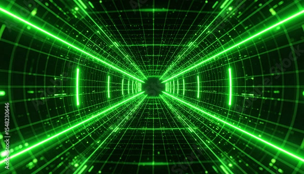 Obraz Green Screen for Abstract Animated Digital Tunnel Background or VFX Design