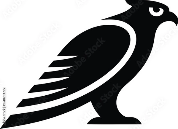 Fototapeta A minimalistic black silhouette of an eagle standing against a plain white background in a simple design