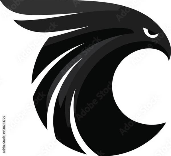 Fototapeta A minimalist black eagle logo design with sharp features on a plain white background image view