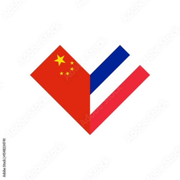 Fototapeta friendship concept. heart shape icon of china and france flags. vector illustration isolated on white background