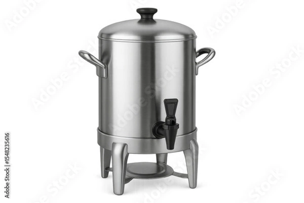 Obraz Large stainless steel coffee urn with black spout and handles on transparent background