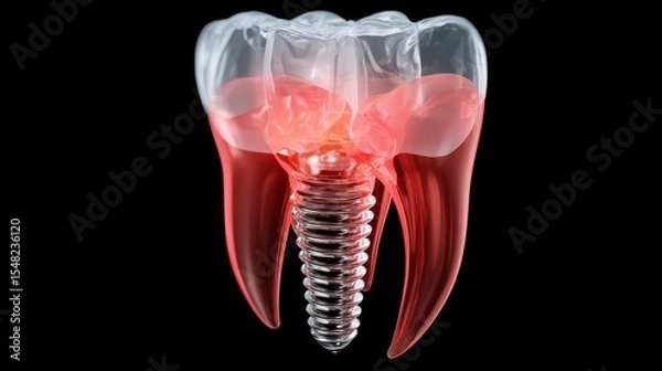 Fototapeta Transparent tooth with dental implant showing internal structure and nerve