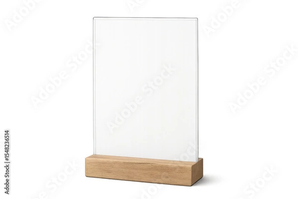 Obraz Blank acrylic sign holder on wooden base with transparent background