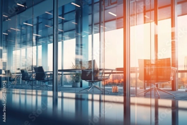 Fototapeta Modern office in a high-rise building. AI generative. Business background for advertising.