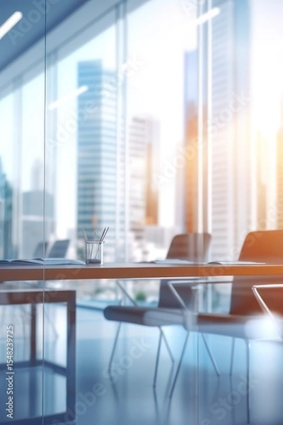 Fototapeta Modern office in a high-rise building. AI generative. Business background for advertising.
