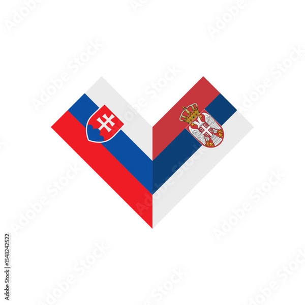 Fototapeta friendship concept. heart shape icon of slovakia and serbia flags. vector illustration isolated on white background