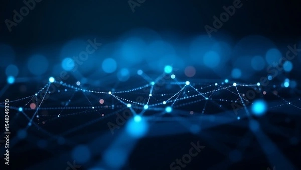 Fototapeta A futuristic digital neural network with glowing electric blue nodes and thin interconnected lines, forming a complex web structure. Generative Ai.