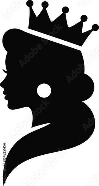 Obraz A black silhouette of a woman in profile wearing a crown and a large earring on a white background