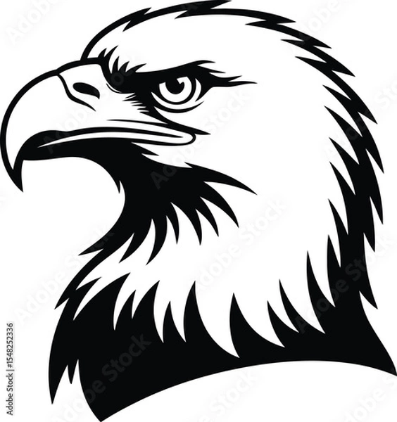 Obraz A black and white graphic illustration of an eagle head with a sharp beak and intense gaze design art