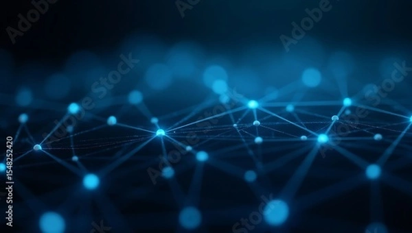 Fototapeta A futuristic digital neural network with glowing electric blue nodes and thin interconnected lines, forming a complex web structure. Generative Ai.
