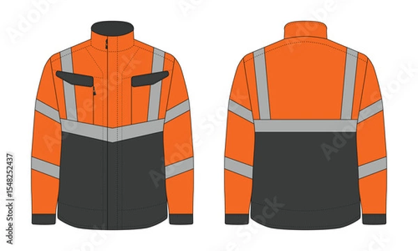 Fototapeta High visibility safety jacket template front and back view