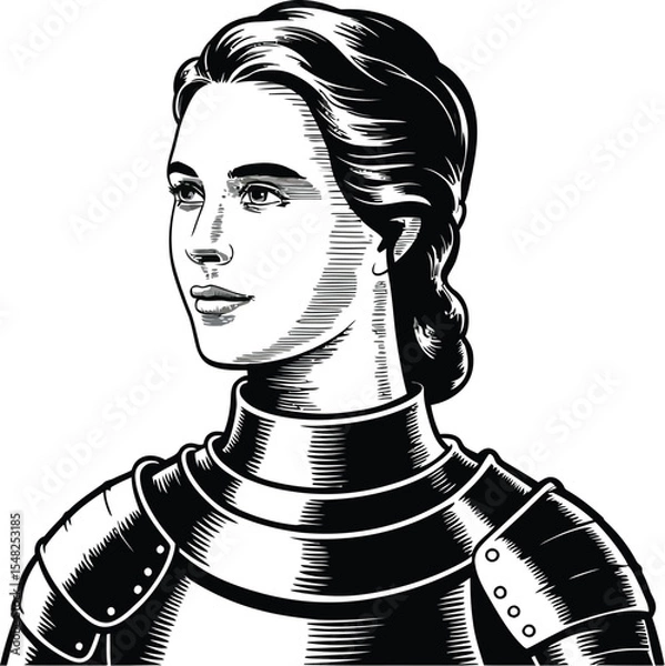 Obraz A black and white drawing of a woman in armor with her hair pulled back in a simple and elegant style