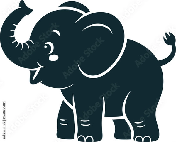 Obraz Illustration of a cartoon elephant with a raised trunk and a happy expression on a white background
