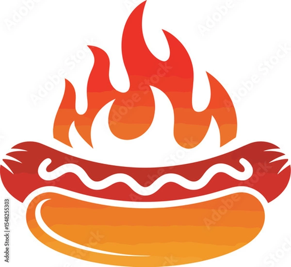 Obraz A stylized hot dog with flames rising above it, set against a plain white background illustration