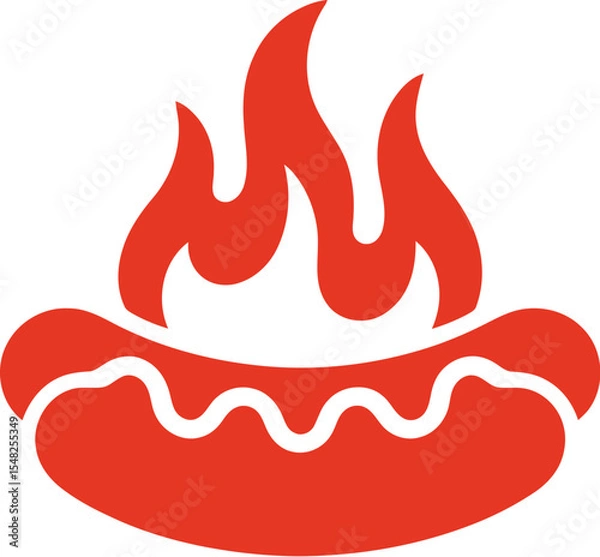 Obraz A graphic depiction of a hotdog with flames above it in a single orange color on a white background