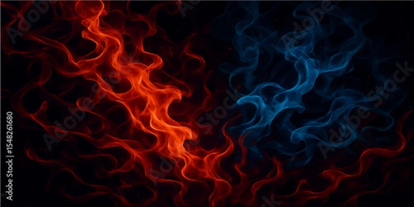 Fototapeta Abstract red light blue smoke and flame patterns create a dark, fiery background with a burning motion design (7)