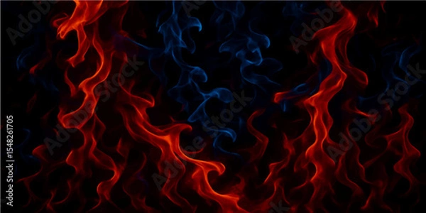 Fototapeta Abstract red light blue smoke and flame patterns create a dark, fiery background with a burning motion design (1)