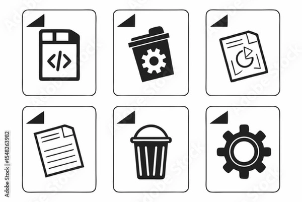 Fototapeta Collection of coding file trash bin and gear icons isolated on white