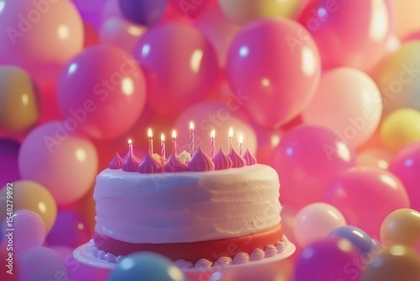 Fototapeta Festive background, cake and balloons. Ai generative.