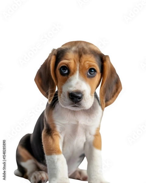 Fototapeta Beagle puppy with a sad expression in PNG format and transparent background — perfect for emotional pet designs, puppy-themed content, and digital artwork.

