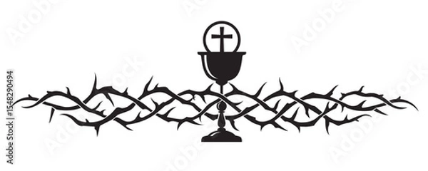 Fototapeta black holy communion icon with chalice and thorn crown isolated on white background