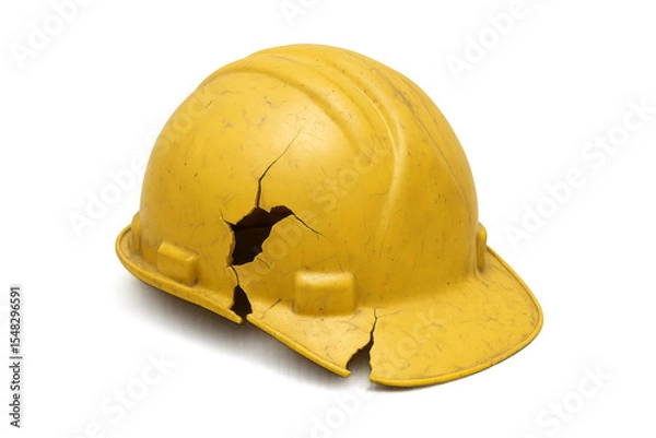 Obraz Broken yellow hard hat showing workplace safety issues on transparent background
