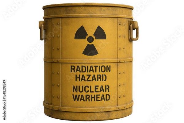 Obraz Yellow radioactive nuclear warhead container with radiation hazard symbol on transparent background