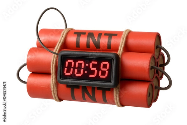 Obraz Tnt dynamite bomb explosives with a digital timer counting down on transparent background